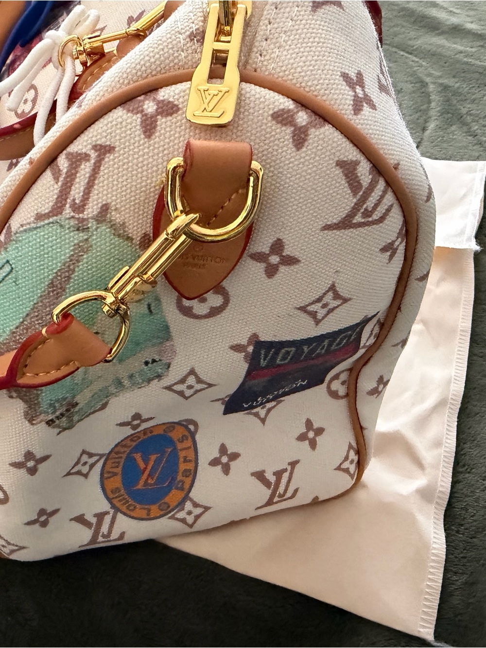 Louis Vuitton Multicolor Canvas Satchel with Blue and Tan Accents - Picture 7 of 9